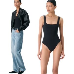 Aritzia Babaton Original Contour Squareneck Thong Bodysuit Black Size S